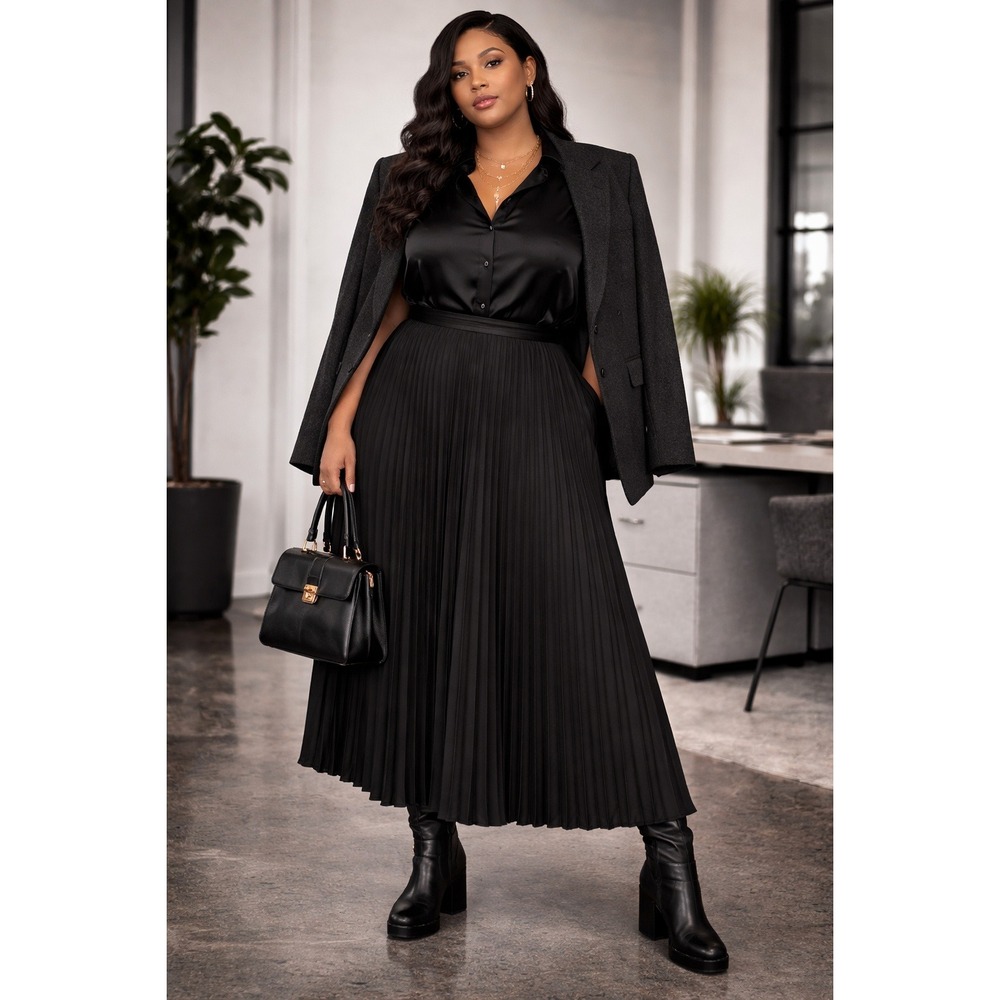 Anthropologie Isobel Silky Pleated Skirt by Maeve Pleated Skirt Women 18W Black
